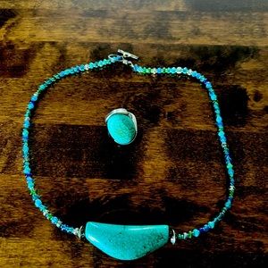 Beautiful turquoise necklace and ring.